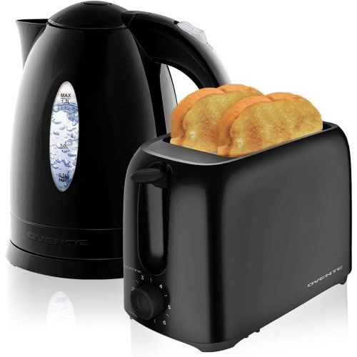 OVENTE 1.7L Electric Kettle + 2-Slice Toaster Combo with 6-Shade Settings, New- Black KP72B + TP2210B OVENTE 1.7L Electric Kettle + 2-Slice Toaster Combo with 6-Shade Settings, New- Black KP72B + TP2210B