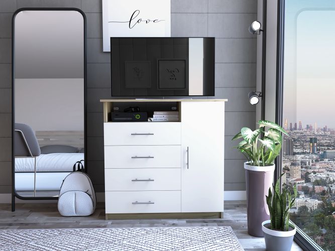 Baylon 4-Drawer 1-Shelf Dresser White
