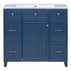 36" Bathroom Vanity Cabinet with Sink Top Combo Set, Navy Blue, Single Sink, Shaker Cabinet with Soft Closing Door and Drawer