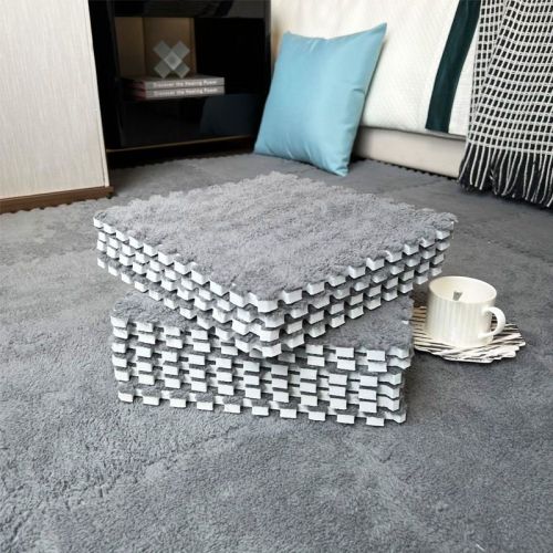 Soft Interlocking Shaggy Carpet Mats - Protective Floor Tiles for Kids' Play & Exercise; Home Parlor; Bedroom - Fluffy Area Rugs by Smabee