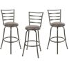 3 Pack Adjustable 24" or 29" Bronze Ladder Back Swivel Barstool, Espresso Vegan Leather Seat