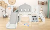 Kids Slide Playset Structure, Freestanding Castle Climber with Slide and Basketball Hoop, Toy Storage Organizer for Toddlers, Kids Climbers Playhouse