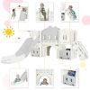 Kids Slide Playset Structure, Freestanding Castle Climber with Slide and Basketball Hoop, Toy Storage Organizer for Toddlers, Kids Climbers Playhouse