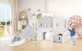 Kids Slide Playset Structure, Freestanding Castle Climber with Slide and Basketball Hoop, Toy Storage Organizer for Toddlers, Kids Climbers Playhouse