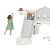 Kids Slide Playset Structure, Freestanding Castle Climber with Slide and Basketball Hoop, Toy Storage Organizer for Toddlers, Kids Climbers Playhouse